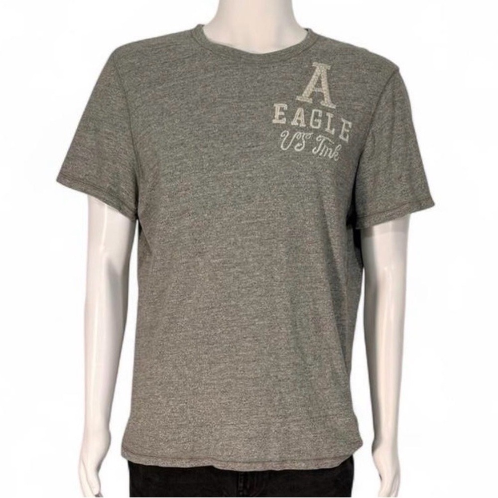 American Eagle Mens Athletic Fit T-Shirt Grey Heather Graphic Tee Large
